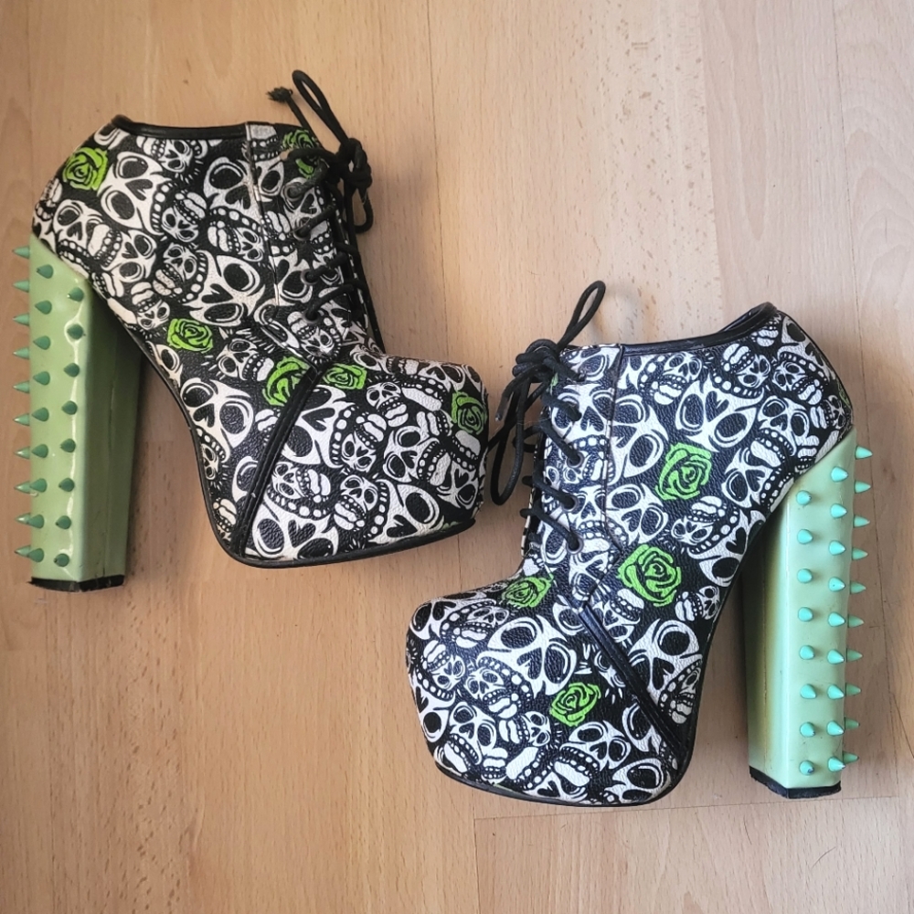 Skull & Rose Spiked Platform Booties